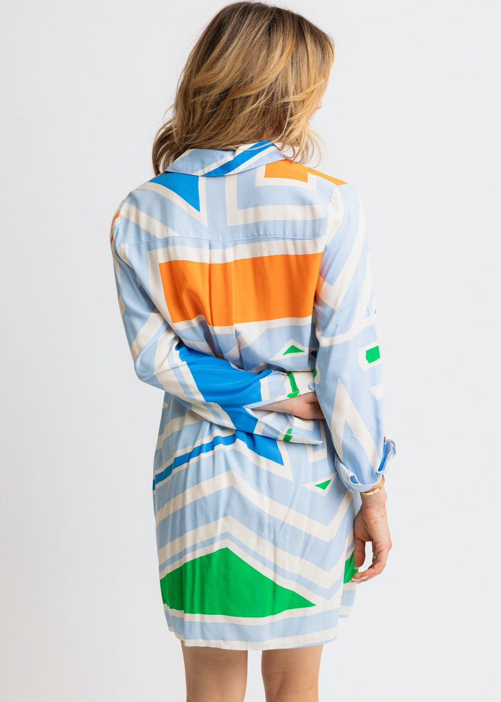 Multi Geometric Pocket Shirt Dress|125